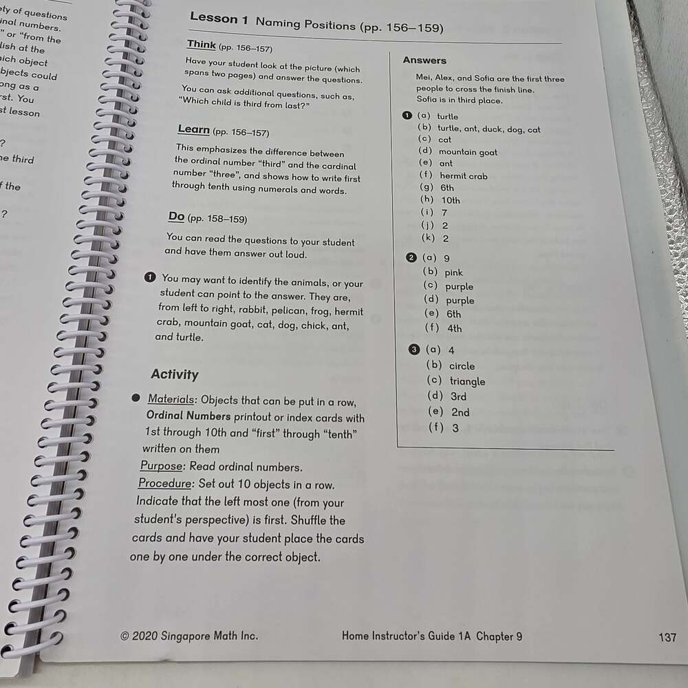 Dimensions Math 1A: Home Instructor's Guide & Printouts Set Elementary Math - Picture 6 of 7